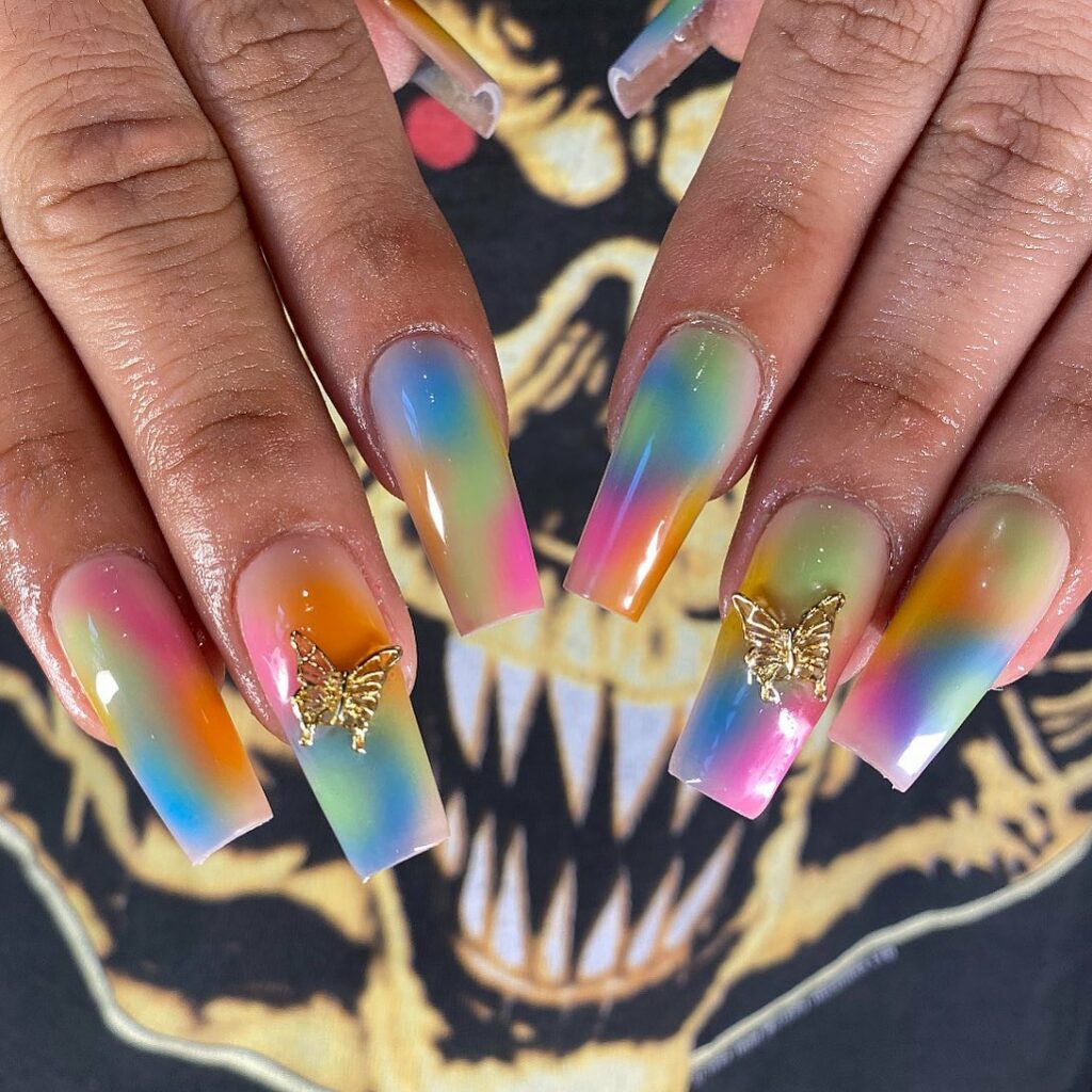 Get Artsy with 25 Tie-Dye Nail Designs in 2024 28 Tie-Dye Nails with 3D Butterfly Accents