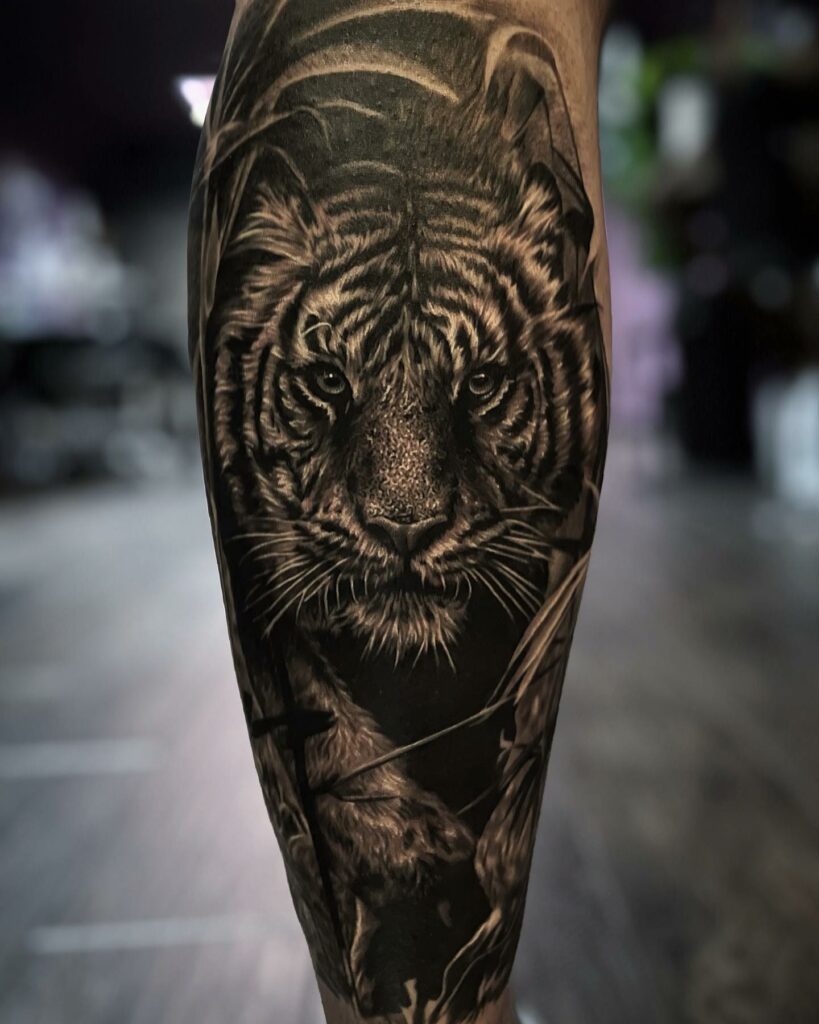 10+ Mens Calf Tattoo Ideas That Will Blow Your Mind! 11 Tiger Calf Tattoos For Men