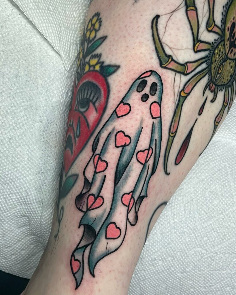 12 Tiny Ghost Tattoo Ideas To Inspire You! 11 Tiny Ghost With Little Hearts Tattoo