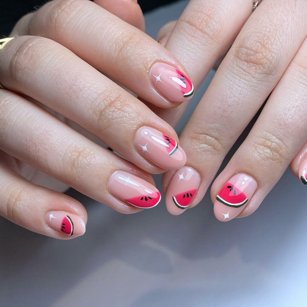 29 LATEST WATERMELON NAIL DESIGNS TO TRY IN 2024! 25 Tiny Watermelon Nude Nails Elegance