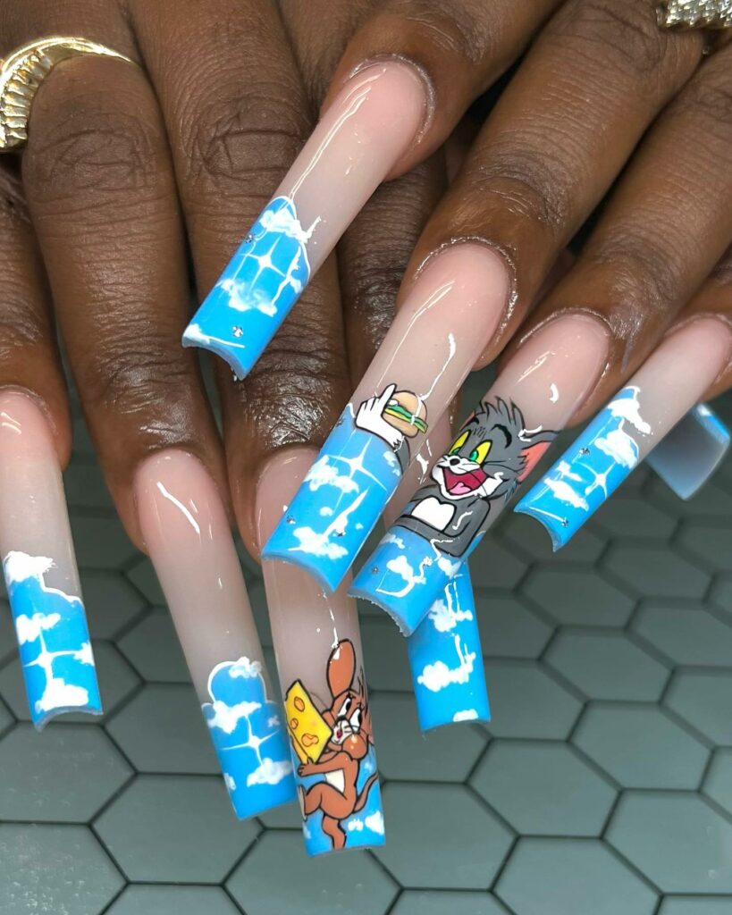 Enjoy 64 Cartoon Nails to Try in 2024 29 Mischievous Antics of Tom and Jerry Cartoon Nails