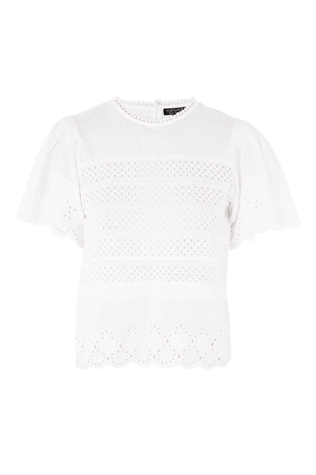Topshop – Broderie Ruffle Sleeve T-Shirt – £29 White Broderie Ruffle Sleeve T-Shirt