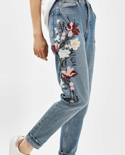 Topshop MOTO Floral Embroidered Mom Jeans Topshop MOTO Floral Embroidered Mom Jeans