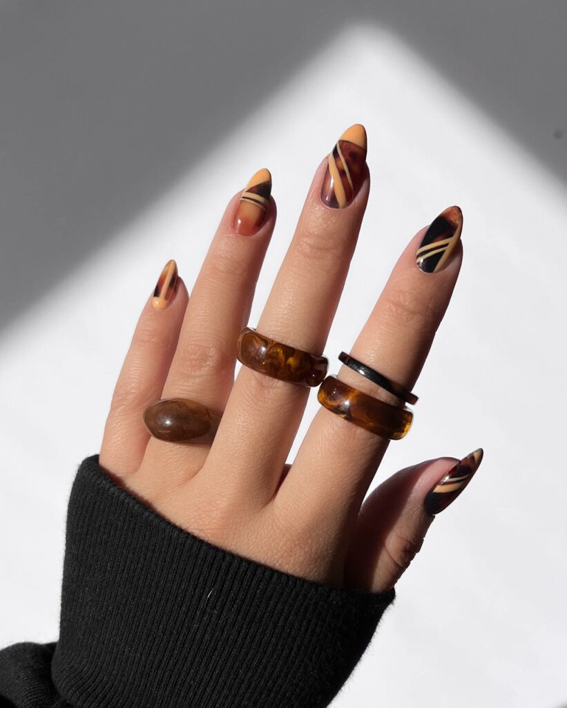Try in 2024: 39 Latest Short Almond Nail Designs 16 Tortoiseshell Nails
