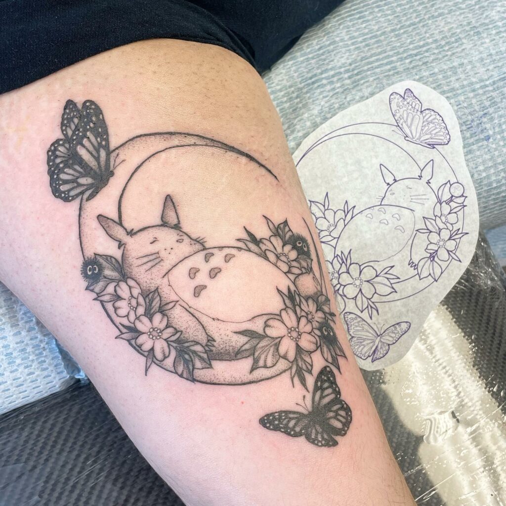 11+ Butterfly Thigh Tattoo Ideas That Will Blow Your Mind! 12 Totoro And Butterfly Tattoos