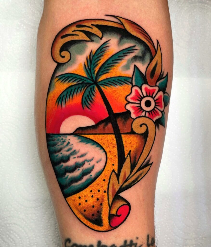 11+ Traditional Beach Tattoo Ideas That Will Blow Your Mind! 11 Traditional Beach Scene Tattoo