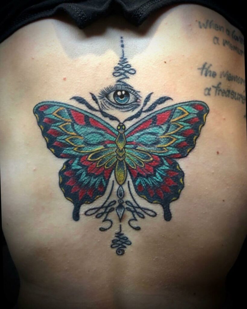 11+ Butterfly Eye Tattoo Ideas That Will Blow Your Mind! 20 Traditional Butterfly Tattoo With Vibrant Colours