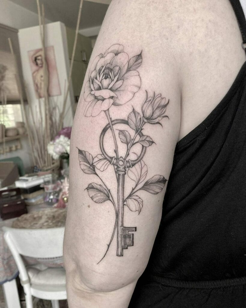 12+ Simple Key Tattoo Ideas To Inspire You! 17 Traditional Flower Key Tattoo