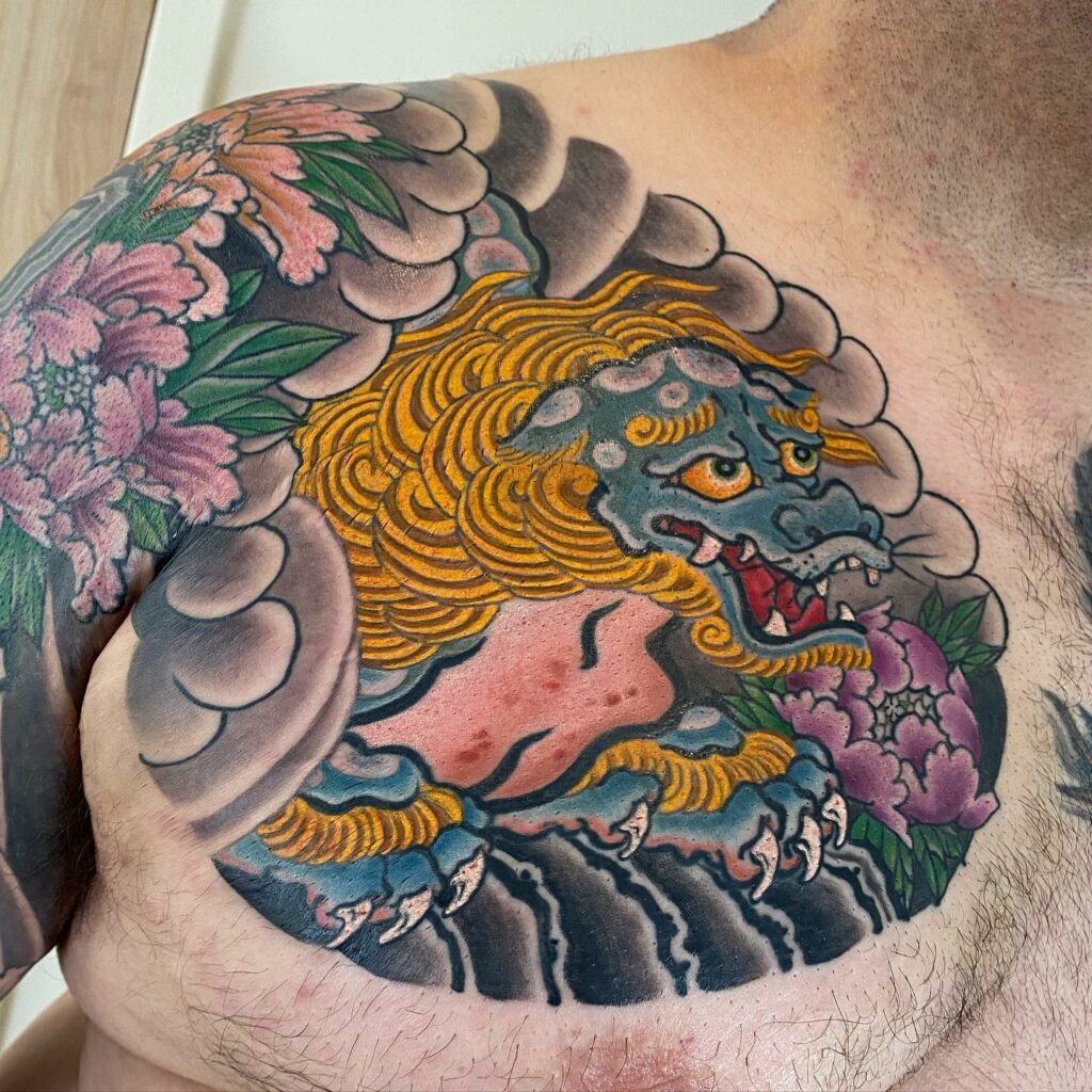 11+ Traditional Foo Dog Tattoo Ideas That Will Blow Your Mind! 16 Traditional Foo Dog Chest Tattoo ideas