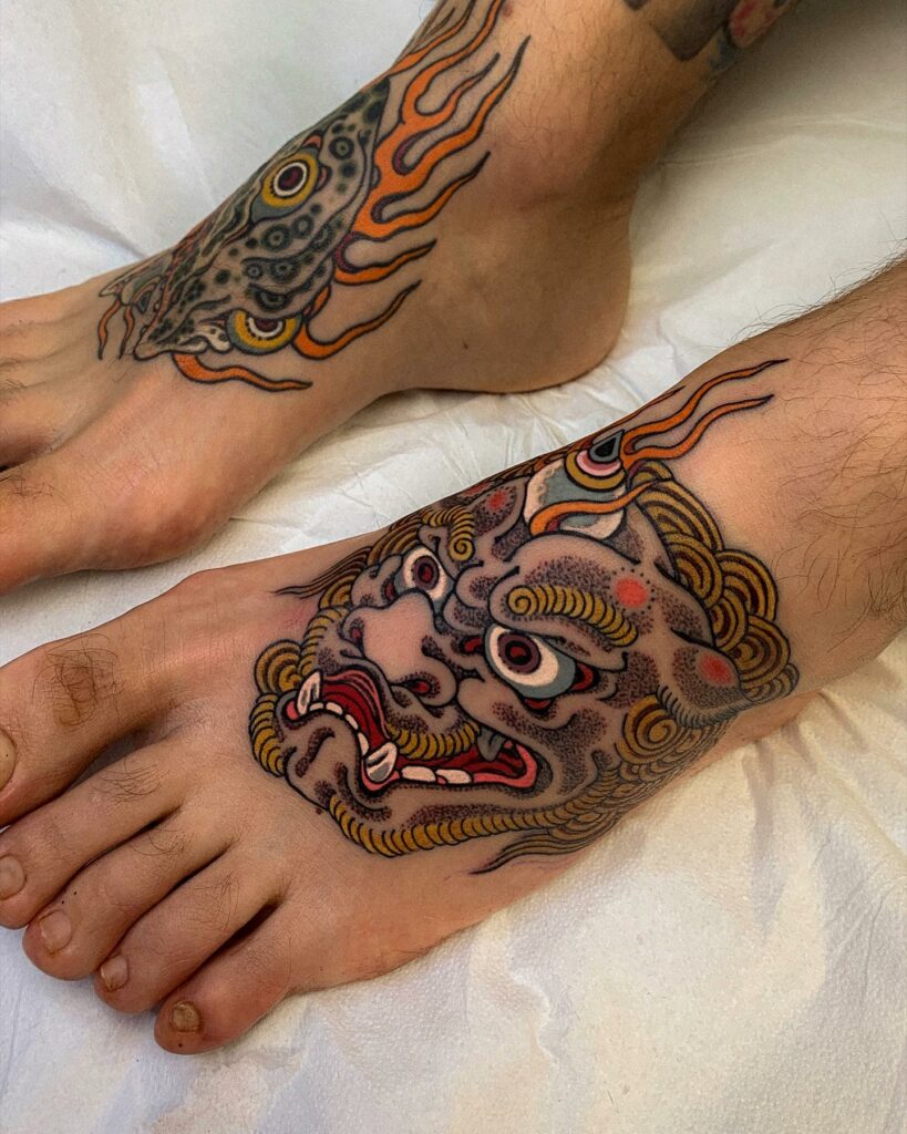 11+ Traditional Foo Dog Tattoo Ideas That Will Blow Your Mind! 24 Traditional Foo Dogs For Feet