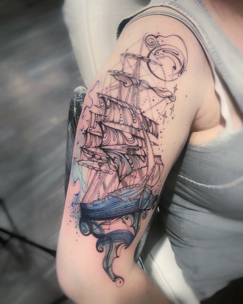 12+ Traditional Pirate Ship Tattoo Ideas To Inspire You! 16 Traditional Girl Pirate Ship Tattoo