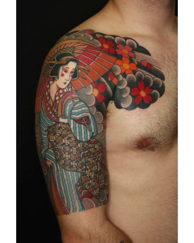 12+ Hikae Tattoo Ideas To Inspire You! 17 Traditional Japanese Woman Hikae Chest Tattoo