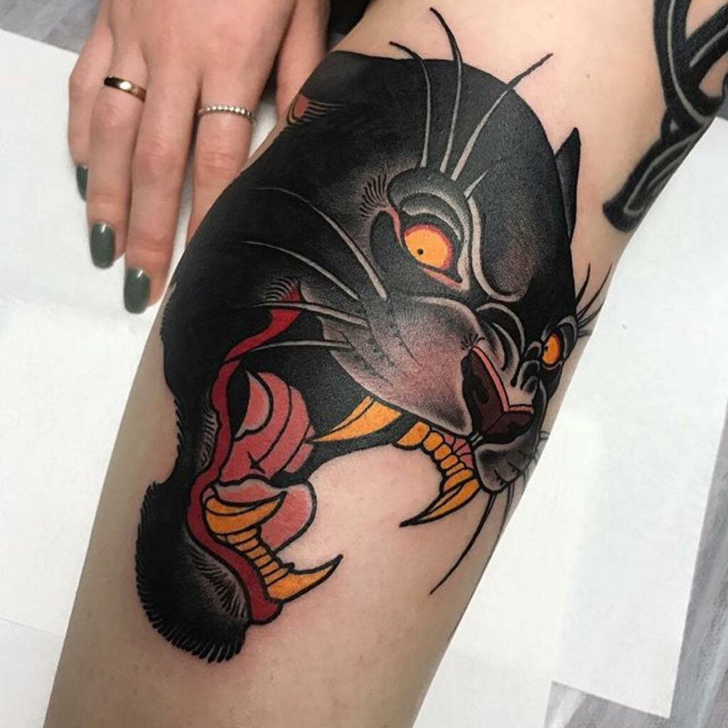10+ Traditional Panther Head Tattoo That Will Blow Your Mind! 10 Traditional Panther Head Tattoo