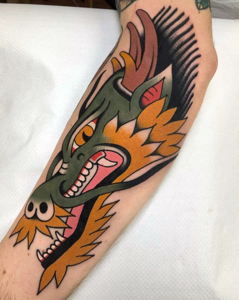 11+ Classic Tattoo Style Ideas That Will Blow Your Mind! 18 Traditional Tattoo Style Dragon Head