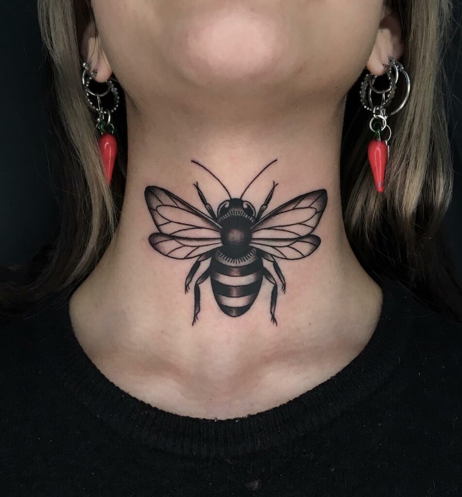 10+ Vintage Bee Tattoo Ideas That Will Blow Your Mind! 14 Trendy Bee Neck Tattoo