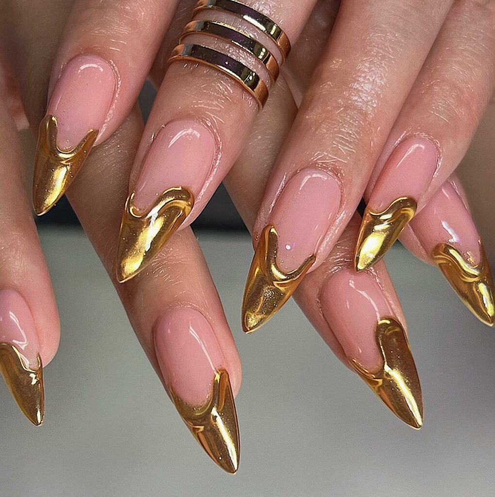 Shine Bright with 50 Rose Gold Nail Designs for 2024 10 Triangular Rose Gold nails