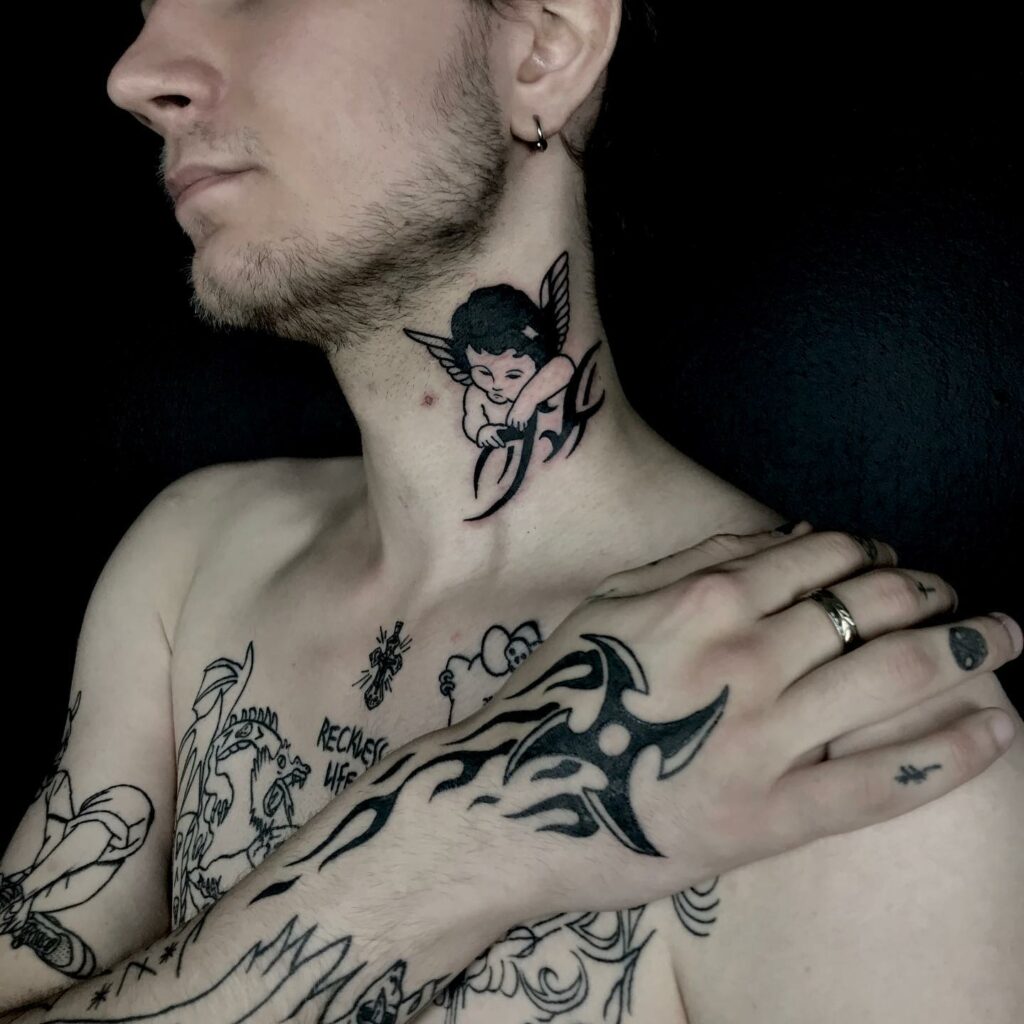 10+ Angel Neck Tattoo Ideas That Will Blow Your Mind! 12 Tribal Angel Tattoo