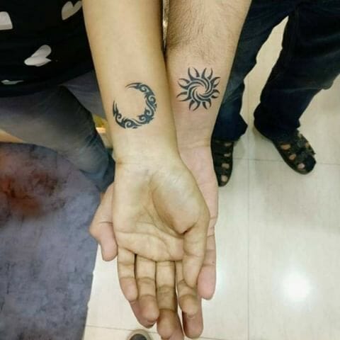 10+ Sun And Moon Tattoo Matching That Will Blow Your Mind! 14 Tribal Sun And Moon Tattoo