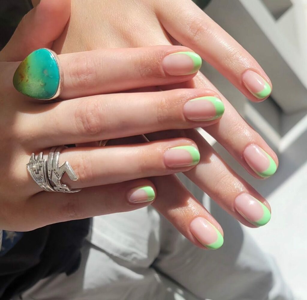 Try in 2024: 50 Latest Neon Green Nail Designs 30 Tribal neon green french nails