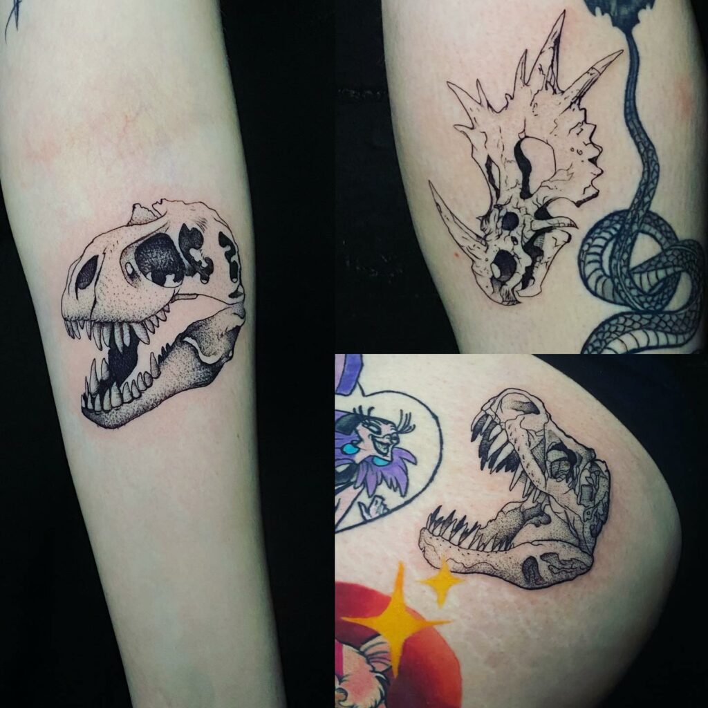 10+ Tiny Dinosaur Tattoo Ideas That Will Blow Your Mind 15 Triceratops And T-Rex Skull Tattoo