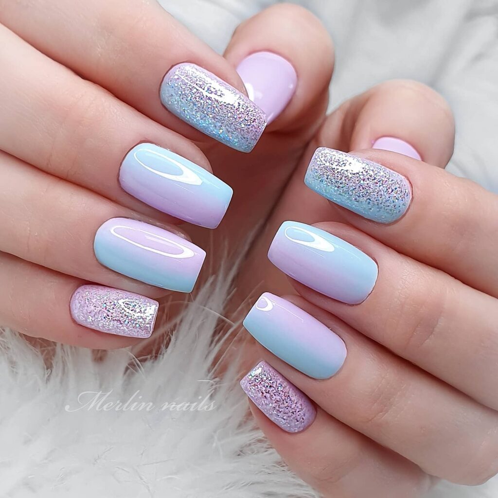 Experiment with 30 Stunning Blue Ombré Nails for 2024 28 Tropical blue ombre nails