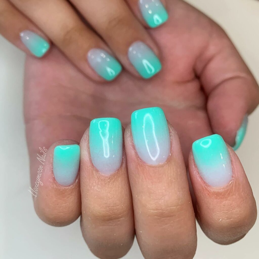 Experiment with 30 Stunning Blue Ombré Nails for 2024 38 Turquoise blue ombre nails