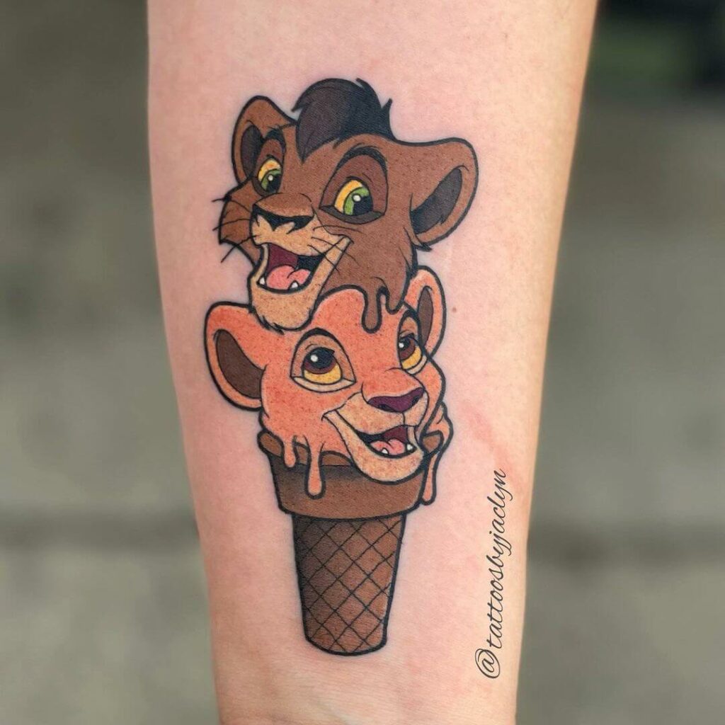 11+ Ice-Cream Tattoo Ideas You Have To See To Believe! 11 Twin Lion Face Ice Cream Cone Tattoo