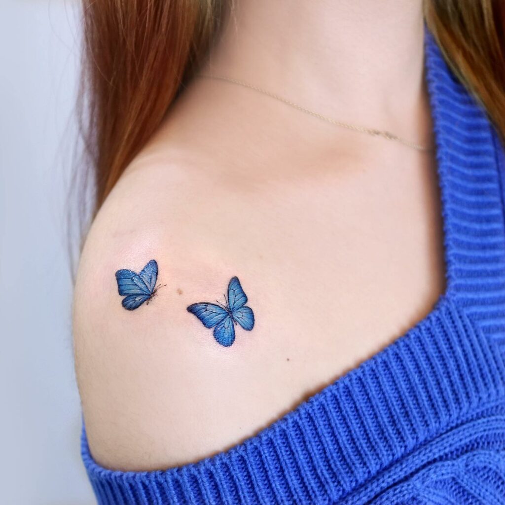 12+ Shoulder Butterfly Tattoo To Inspire You! 13 Two Blue Butterfly Tattoo