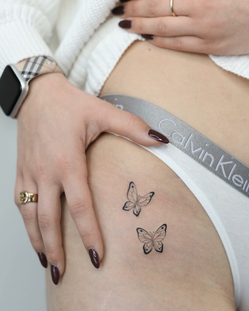 10+ Front Hip Tattoo Ideas That Will Blow Your Mind! 17 Two Butterflies On The Front Hip Tattoo