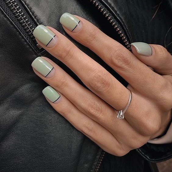 Explore 44 Olive Green Nail Designs in 2024 28 Olive Green with Understated Lines