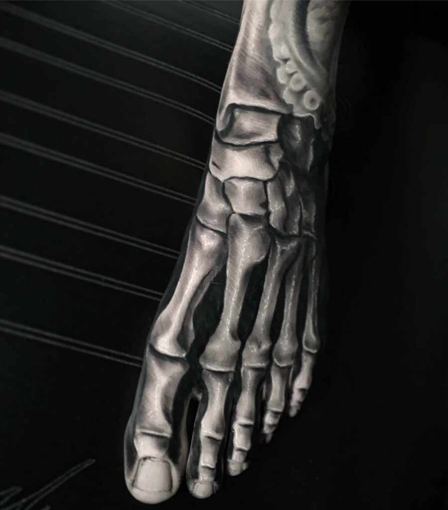 12+ Men Foot Tattoo Ideas That Will Blow Your Mind! 14 Unique Realistic Foot Skeleton Tattoo Designs