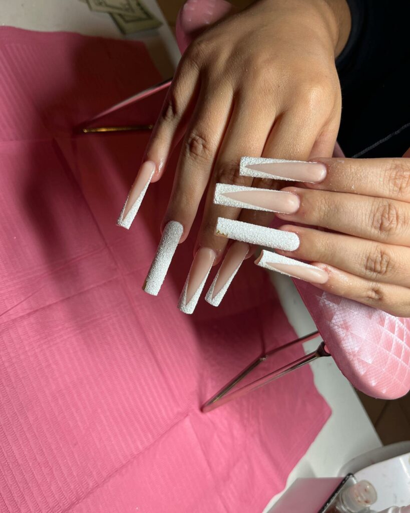 59 White Glitter Nail Designs To Try In 2024! 34 V-French White Glitter Nails