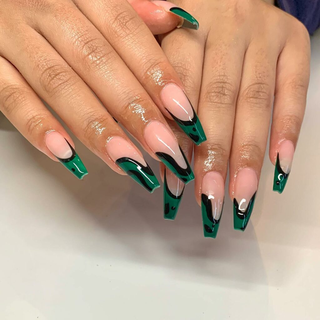 Feel the Nature with 31 Forest Green Nail Designs in 2024 20 Abstract French Forest Green Nails