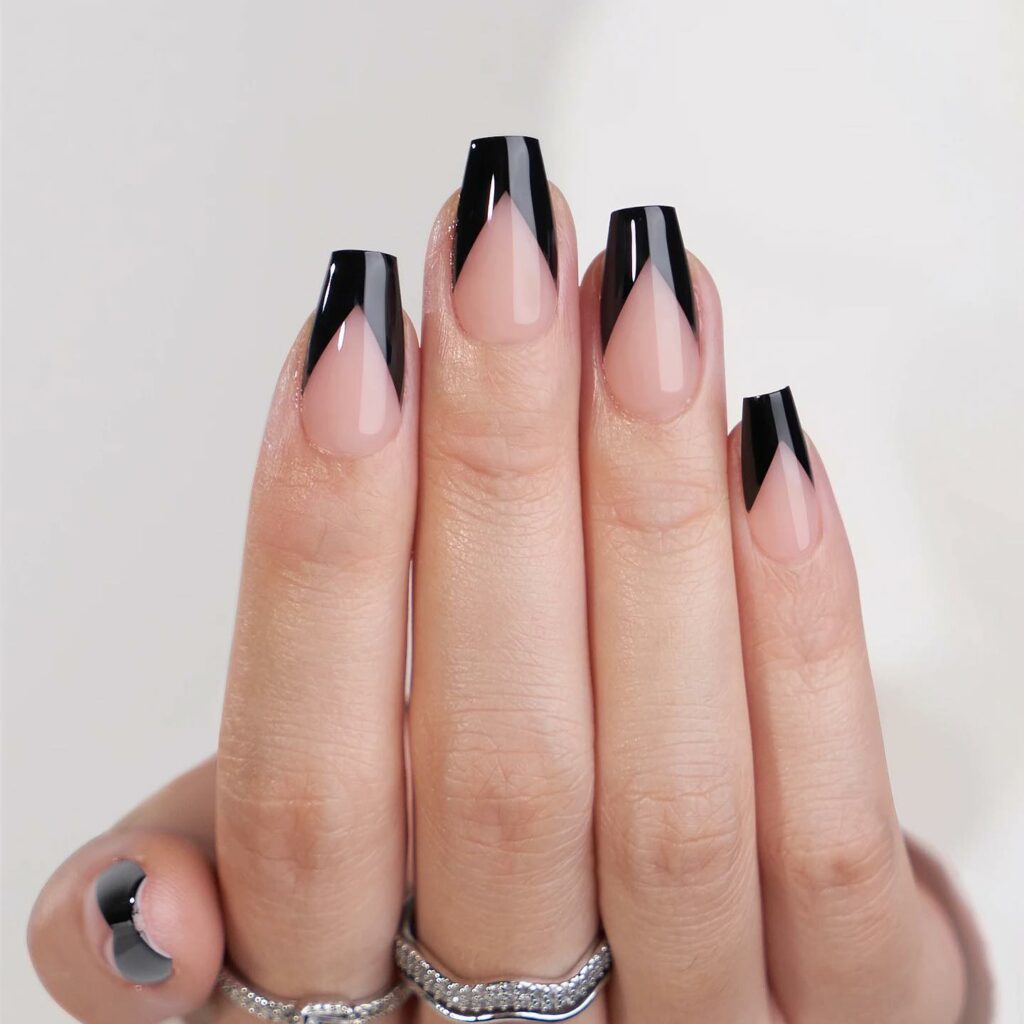 Get Spooky with 33 Black Halloween Nails To Try in 2024 16 V-Tips Black Nails
