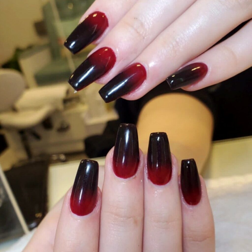 44 Latest Black Ombré Nail Designs To Try In 2024! 43 Vampy Red and Black Ombré Nails