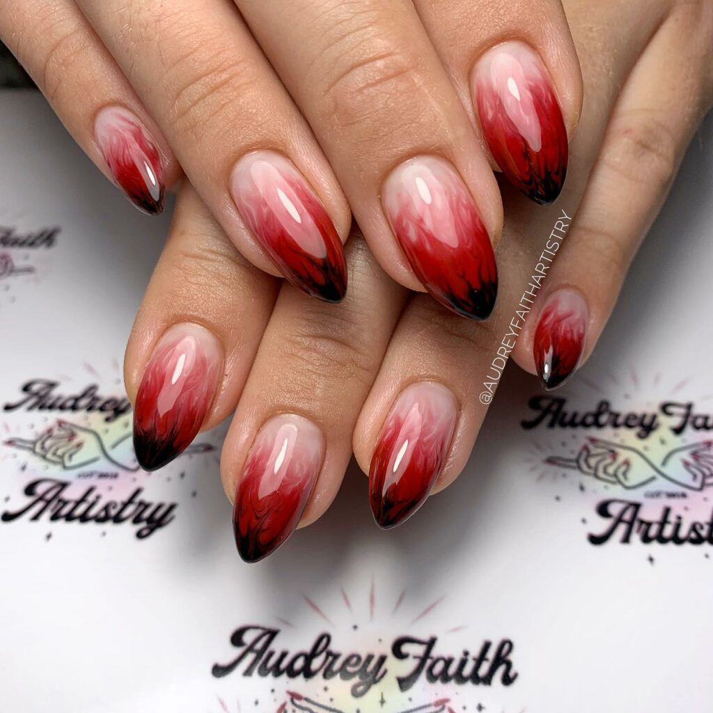Try in 2024: 39 Latest Short Almond Nail Designs 20 Vampy short almond nails
