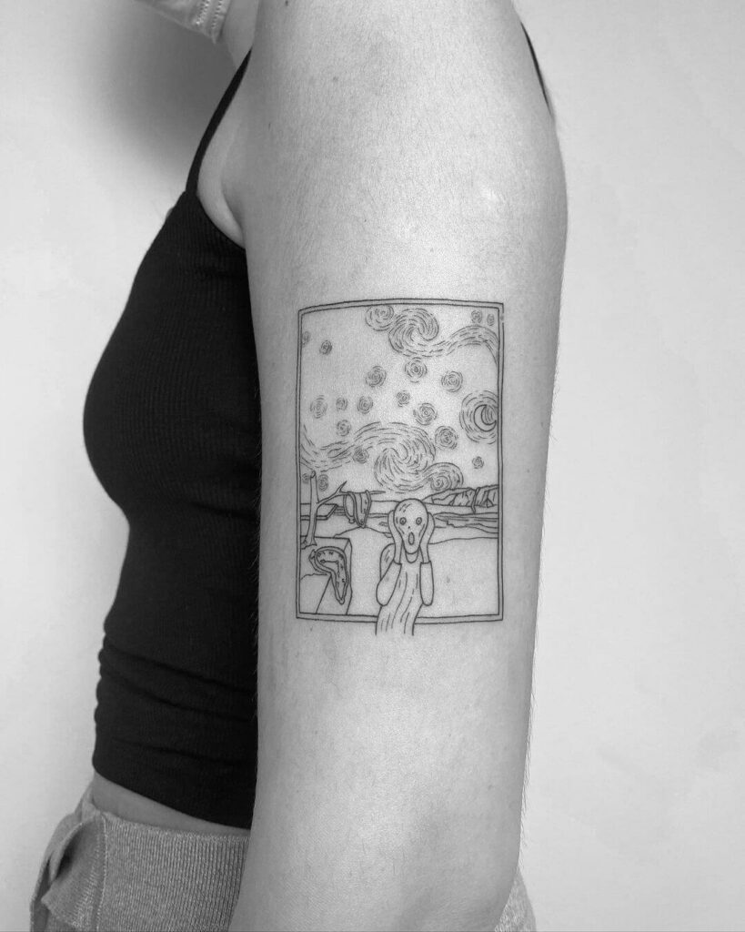12+ Minimal Tattoo Sleeve Ideas To Inspire You! 12 Van Gogh X Salvor Dali Paintings Crossover Minimalist Tattoo