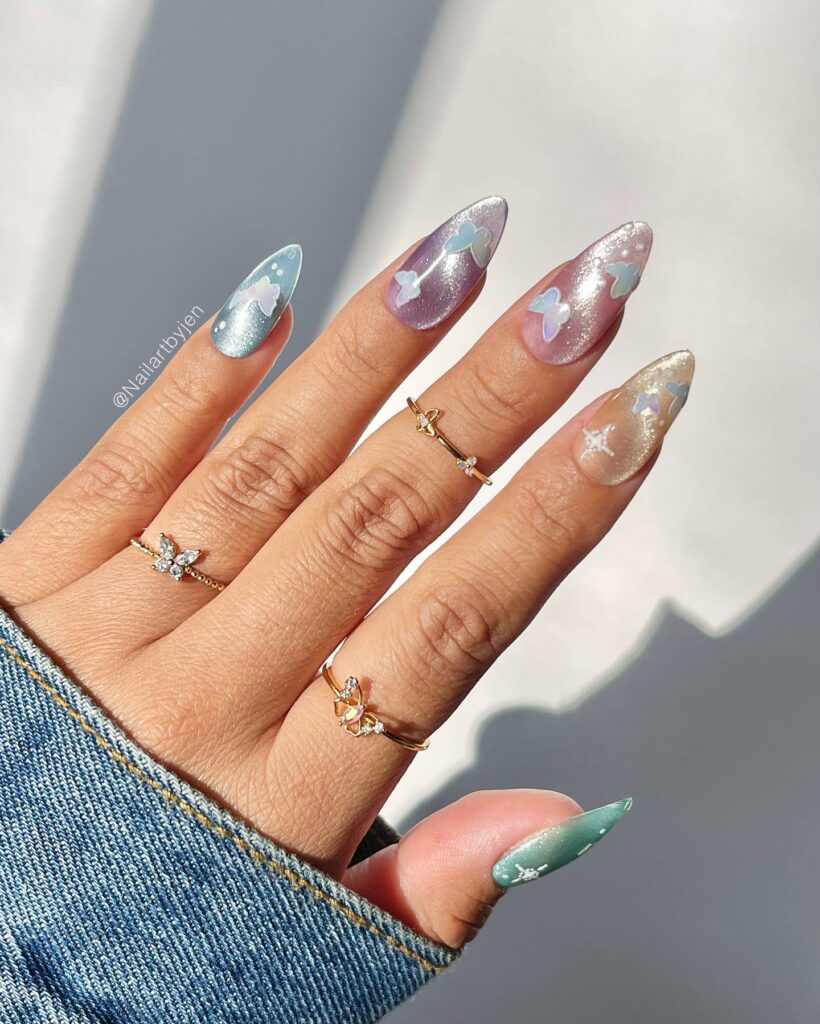 50 Latest Butterfly Nail Designs To try In 2024! 16 Velvet Cat Eye Butterfly Nails