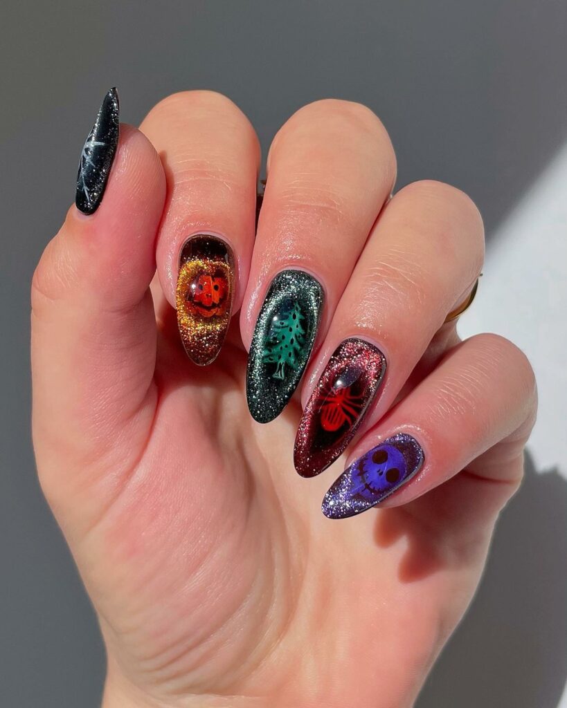 Immerse in Magic with 33 Disney Christmas Nail Ideas in 2024 32 Velvet Nightmare Before Christmas Nails