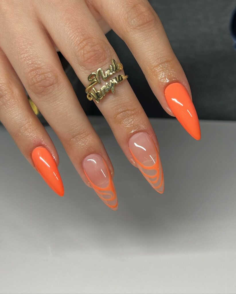 35 Latest Short Stiletto Nail Ideas to Try in 2024! 20 Vibrant Orange Short Stiletto Nails