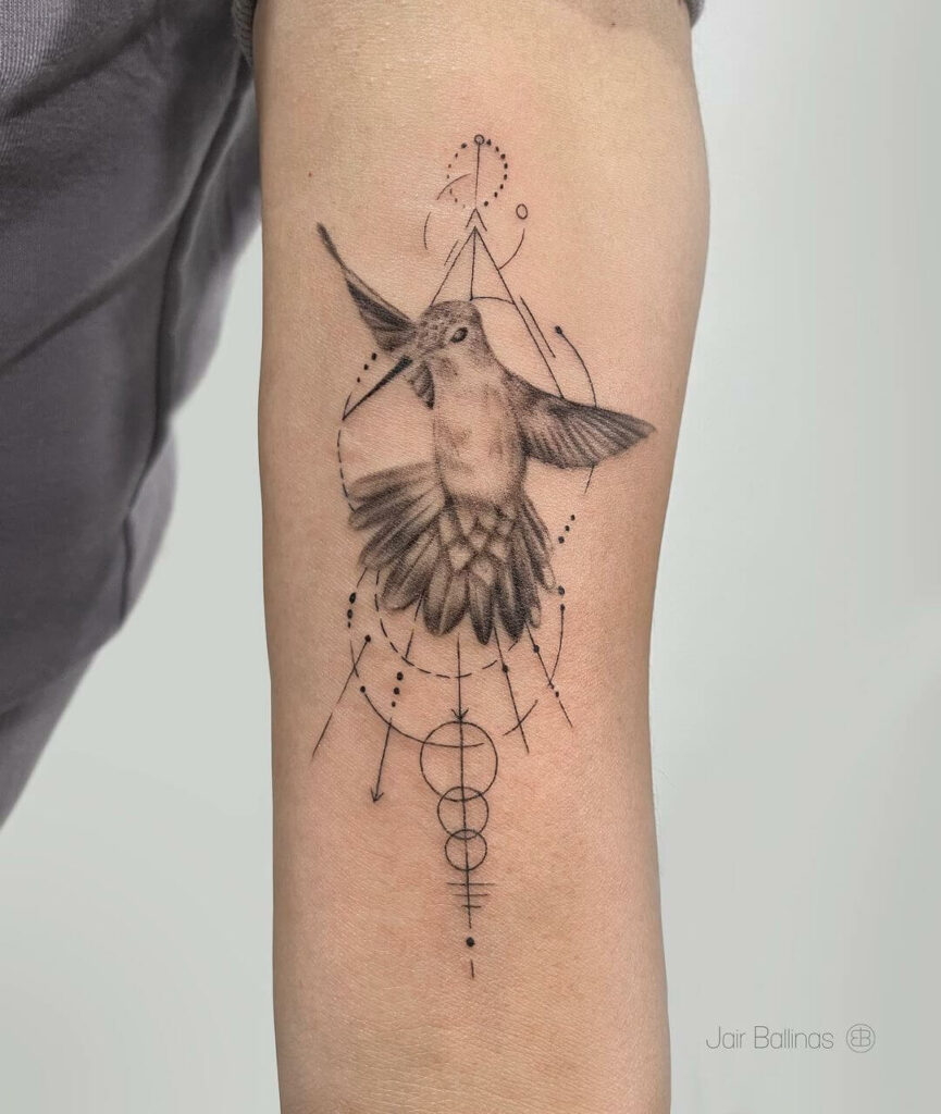 11+ Geometric Hummingbird Tattoo Ideas That Will Blow Your Mind! 11 Vertical Geometric Hummingbird Tattoo