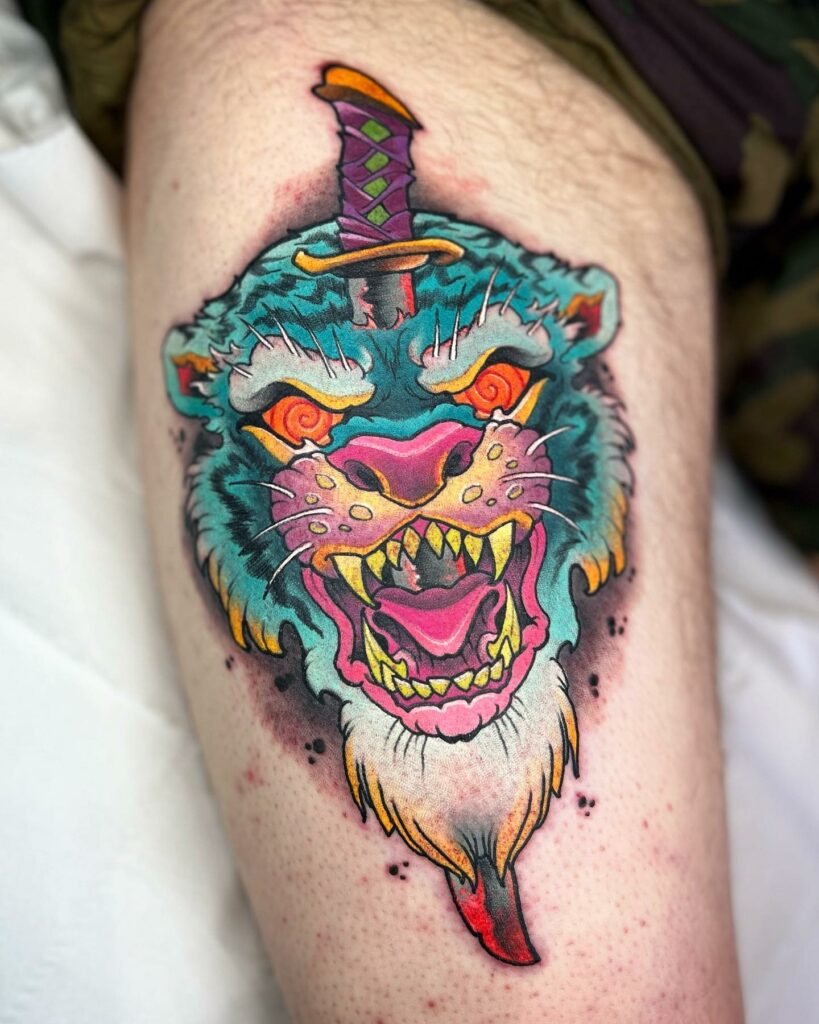 12+ Tiger Thigh Tattoo Ideas That Will Blow Your Mind! 15 Vibrant Tiger Thigh Tattoo