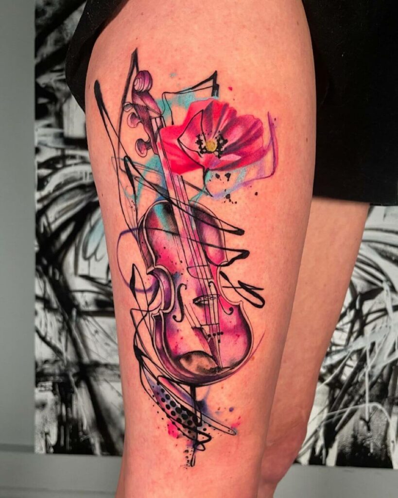 11+ Acuarela Tattoo Ideas That Will Blow Your Mind! 18 Violin And Rose Tatuajes In Acuarela Estilo