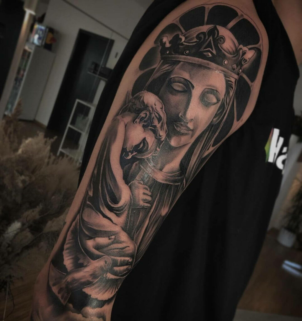 12+ Christian Half Sleeve Tattoo Ideas To Inspire You! 12 Virgin Mary Tattoo
