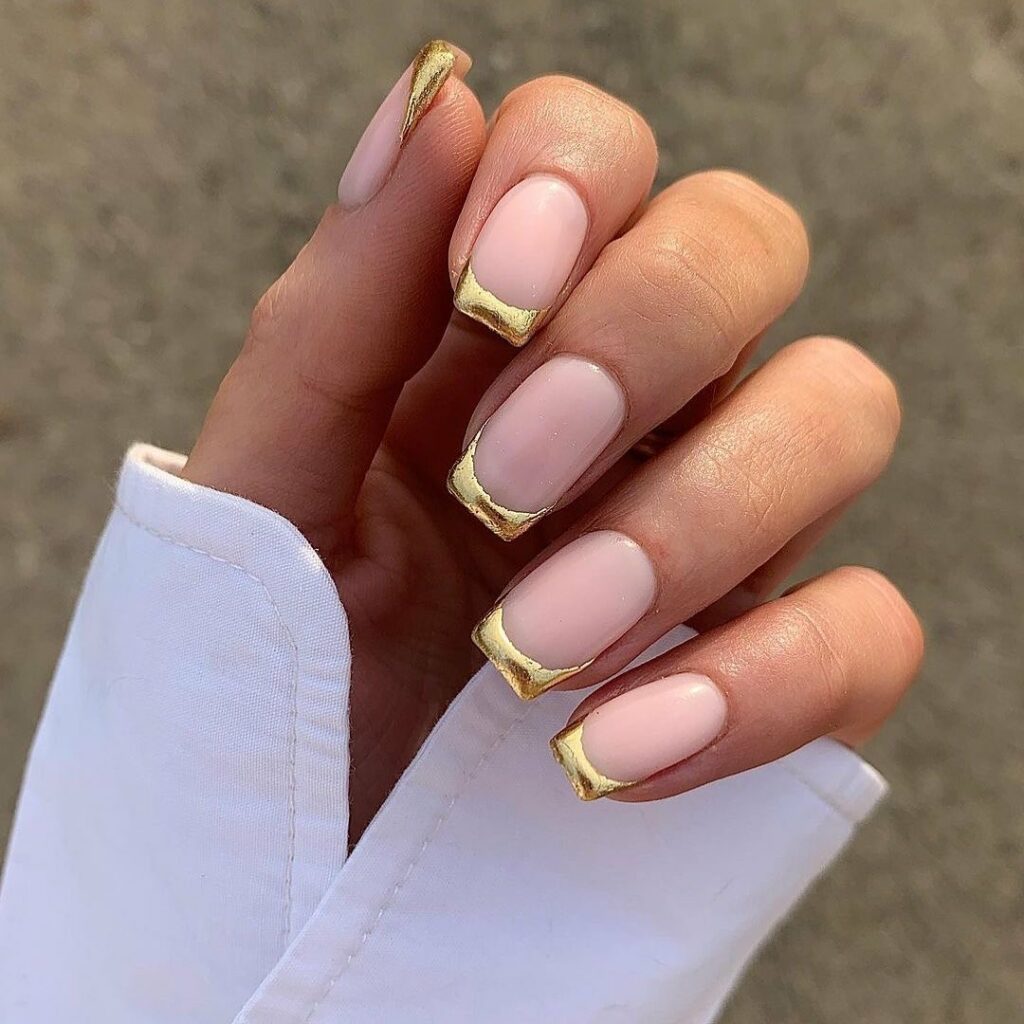 20 Chrome French Manicures to Try in 2024 35 Warm Gold French