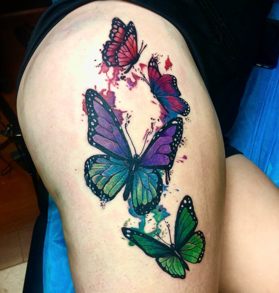 11+ Butterfly Thigh Tattoo Ideas That Will Blow Your Mind! 14 Watercolor Butterfly Tattoo On Thigh