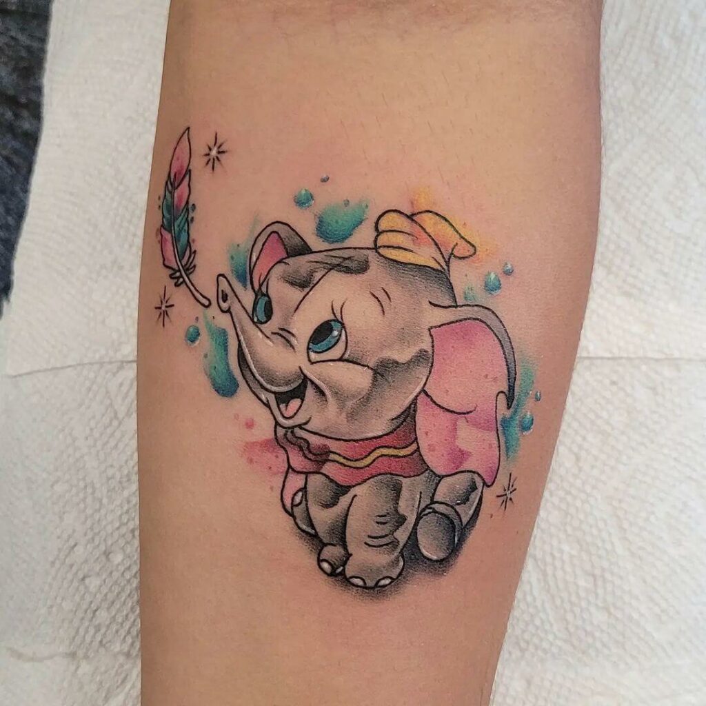 12+ Dumbo Tattoo Ideas To Inspire You! 20 Watercolor Dumbo Tattoo With Feather