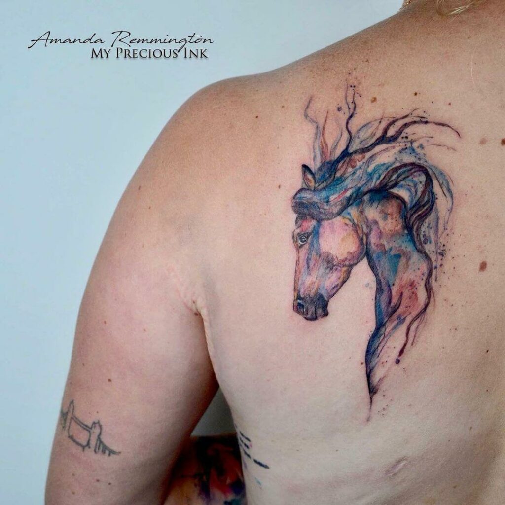 11+ Horse Watercolor Tattoo Ideas That Will Blow Your Mind! 14 Watercolor Horse Tattoo Back