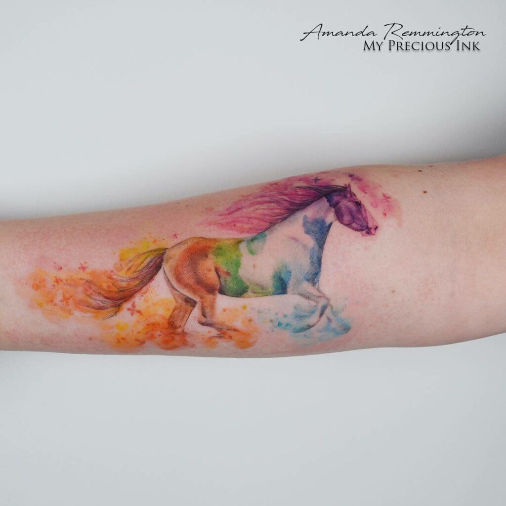 11+ Horse Watercolor Tattoo Ideas That Will Blow Your Mind! 16 Watercolor Running Horse Tattoo Design