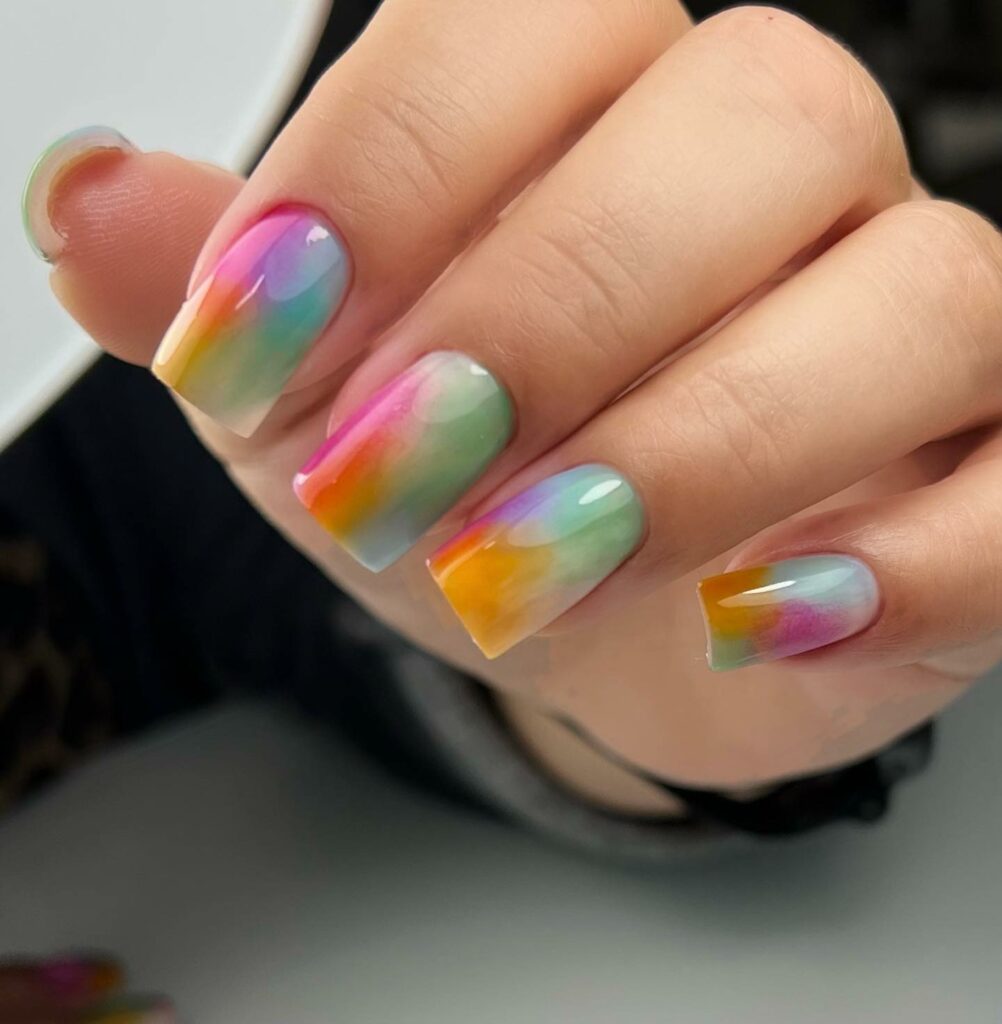 40 Latest Short Summer Nail Designs To Try In 2024! 23 Watercolor Splash